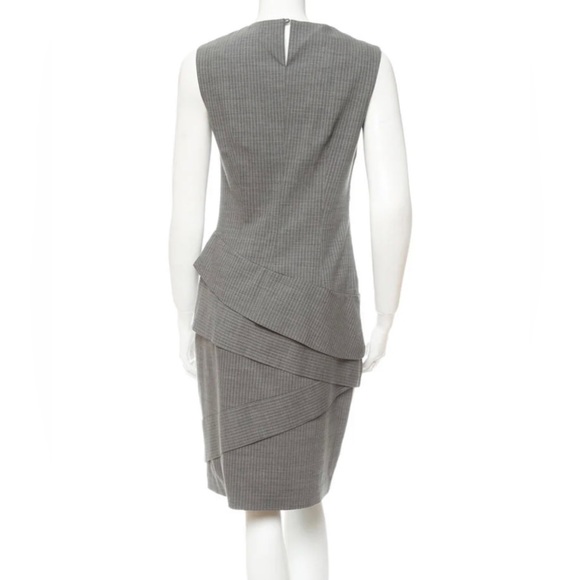 PIAZZA SEMPIONE Grey & White Pinstripe Virgin Wool Sleeveless Tiered Dress US 2 - Picture 3 of 12